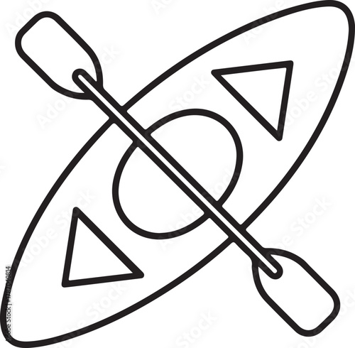 Simple outline illustration of a kayak and paddle