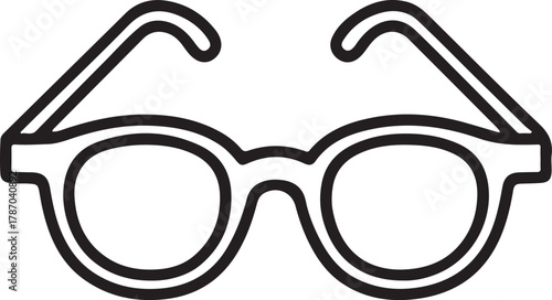 Simple outline drawing of round eyeglasses on white background