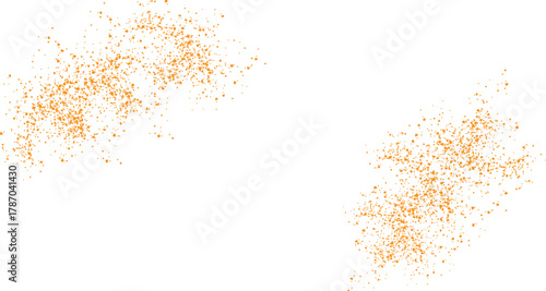 Golden particle dust scattered on white background, abstract shimmer