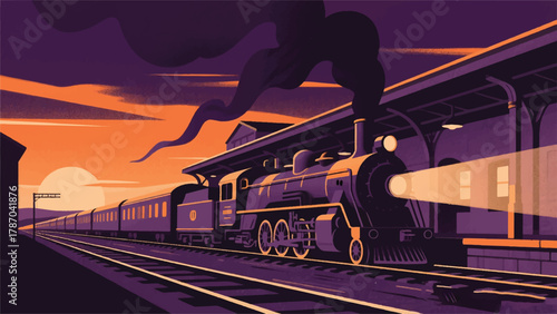 Ancient Steam Train Tells a Story Illustrator Artwork Banner Background Design Template 