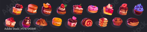 Game icons cakes, sweets and desserts and pastry