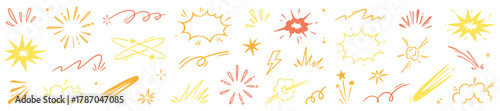Explosive surprise comic line golden effect set. Hand drawn doodle cartoon speed effect, gold explosive burst action elements. Comic cartoon surprise line luxury shapes. Vector illustration.