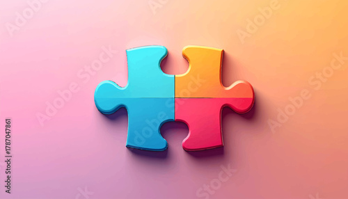 Four colorful puzzle pieces connected on a gradient background.