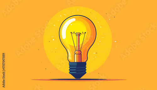 Illustration of a lightbulb with a bright yellow background.