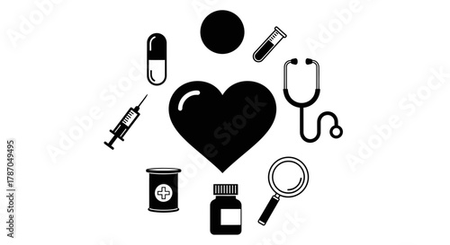 Healthcare and wellness icons show medical research for healthy life