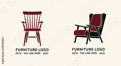 Modern furniture logo set featuring classic chair designs for branding
