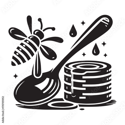 "Honey Bee Art: Natural Honey Dripper Illustration"