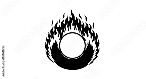 Bold tire engulfed in flames creates a dynamic, powerful sensation