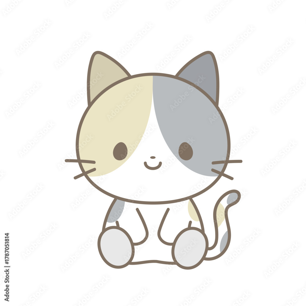 Fototapeta premium おすわりしている三毛猫のイラスト