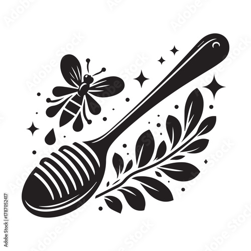 "Honey Bee Art: Natural Honey Dripper Illustration"