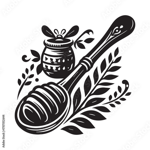 "Honey Bee Art: Natural Honey Dripper Illustration"