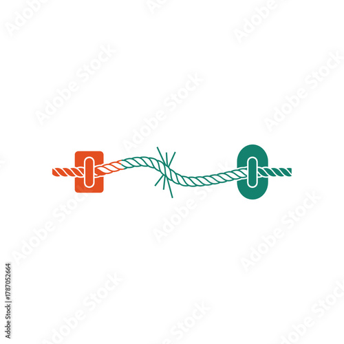 Rope breaking between two colorful blocks, symbolizing stress and tension in a minimalist style. captured in beautiful natural lighting.