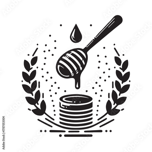 “Honey Bee and Honey Jar Vector Illustration – Natural Organic Design”