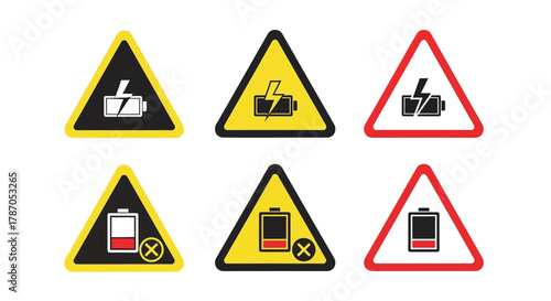 Warning signs indicate battery problems like low charge or overcharge