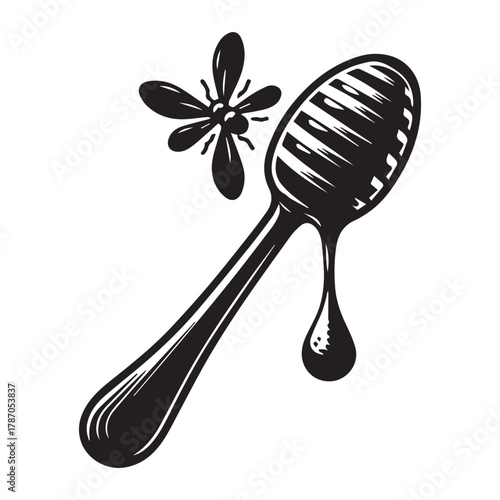 “Honey Bee and Honey Jar Vector Illustration – Natural Organic Design”