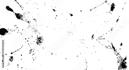 Abstract Black Ink Splatters and Drops Grunge Texture Vector Overlay Background