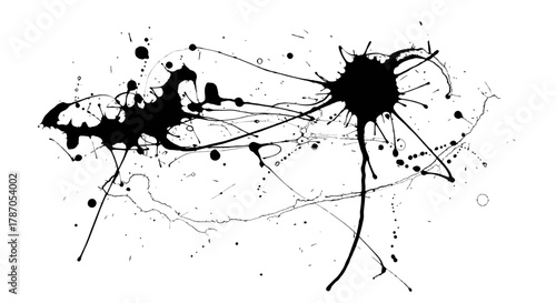 Black grunge ink splash vector texture abstract splatter elements on white background