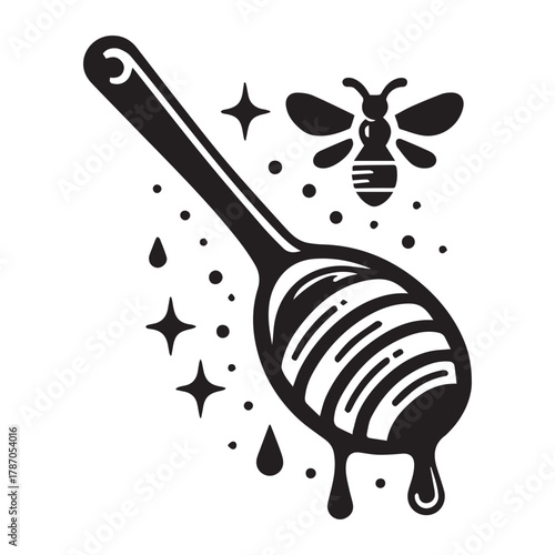 "Honey Bee Art: Natural Honey Dripper Illustration"