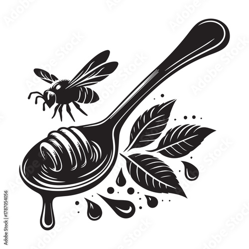 "Honey Bee Art: Natural Honey Dripper Illustration"