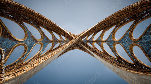 Human DNA strands seamlessly branching into architectural structures symbolizing the fusion of biology and design evolution of life inspiring innovation and the blueprint of human creativity in space