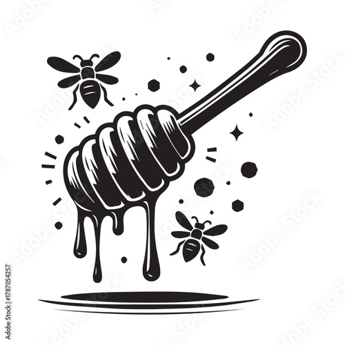 "Vintage Honey Dip & Bee Design for Organic Branding"