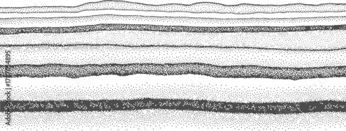 Black and white horizontal layers stipple dot texture vector background Vintage grunge noise pattern simulating geological stratification or soil cross section
