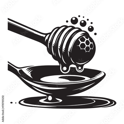 "Bee and Honey Dripper Vector Graphic for Logo & Packaging"