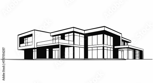 Modern Architectural Sketch of a Contemporary House Design.