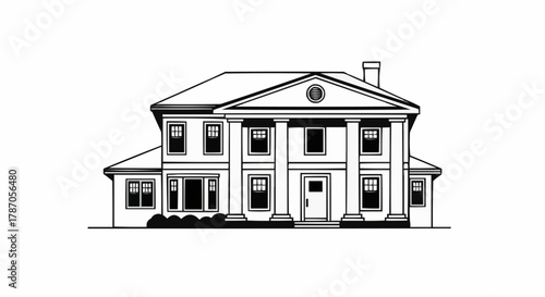 Elegant Colonial Style Mansion with Grand Columns and Pediment.