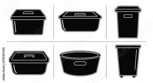 Organization essentials simple container shapes black and white line art