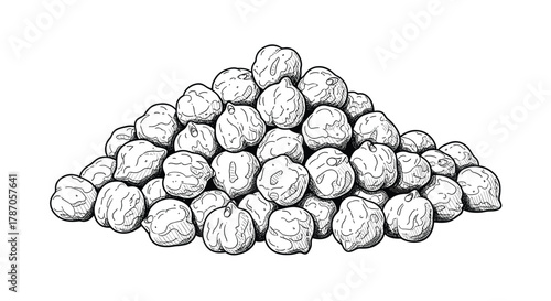 Hand-drawn illustration of a heap of textured chickpeas, a common and healthy legume used as a versatile ingredient in many dishes.
