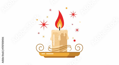 Illustration of a lit candle with a golden base and decorative swirls.