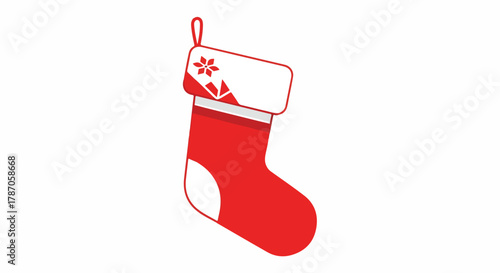 A festive red Christmas stocking with a white cuff and snowflake design, ready to be filled with holiday treats.