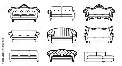 Diverse collection of sofa designs showcasing interior design trends