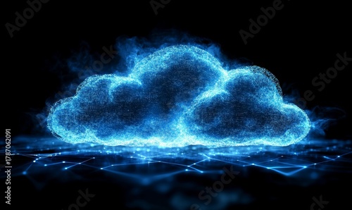 Abstract cloud in cyberspace with a grid structure representing connectivity. The digital matrix symbolizes global internet communication and data sharing, integral to the digital, Generative AI