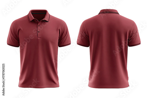 Burgundy polo shirt, front and back views