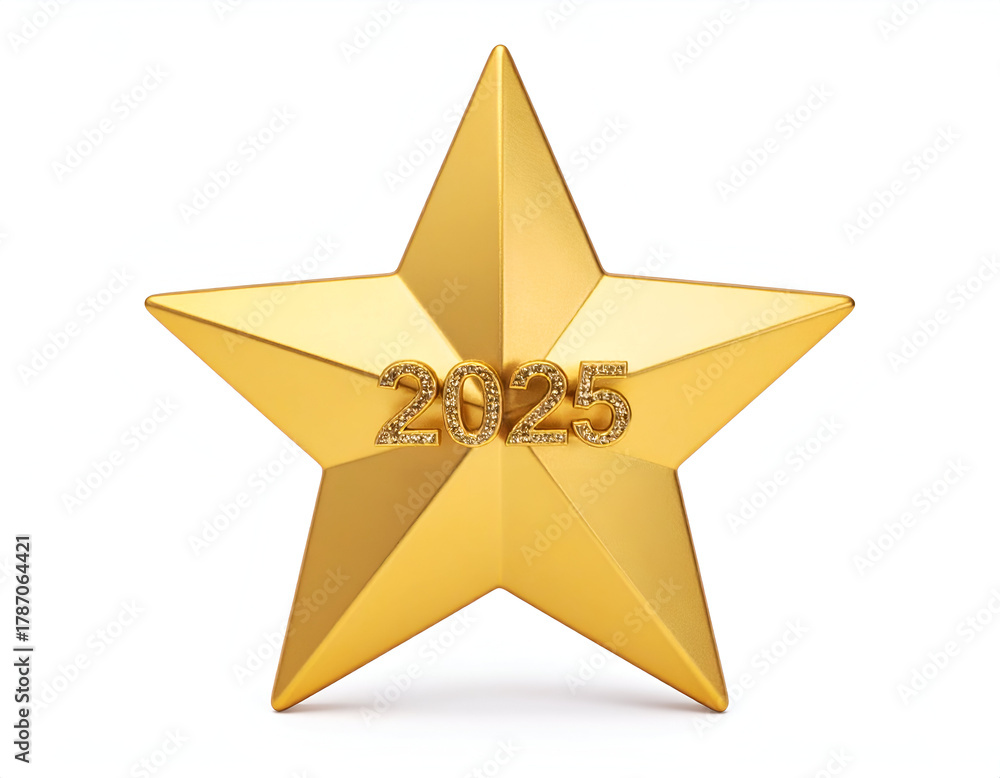 custom made wallpaper toronto digitalElegant golden star prominently displaying the sparkling year 2025, a symbol of upcoming achievements, aspiration, and a promising future, on a pure white canvas