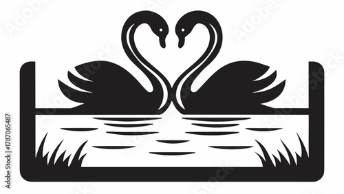 Elegant swans forming a heart over tranquil water, conveying romance and love, perfect for wedding invitations, anniversaries, or Valentine's Day designs