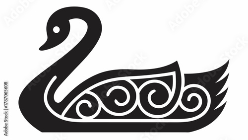Elegant swan emblem with intricate swirl designs, poised and graceful, symbolic of beauty and serenity, perfect for logos, branding, and design projects