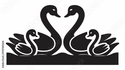 Elegant swan silhouette forming a heart, perfect for love themed designs, invitations, or romantic projects, symbol of grace and devotion in sleek monochrome art