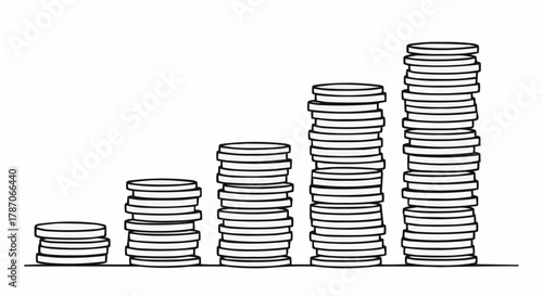 Financial growth concept illustrated by stacks of coins increasing in height.
