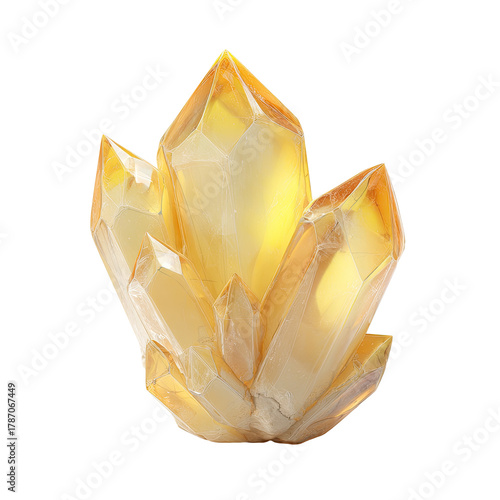 Golden, faceted crystal cluster shines on a dark backdrop