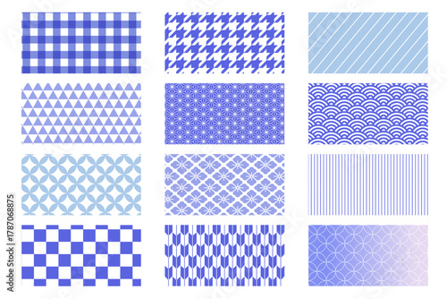 日本の伝統文様のイラストセット　和柄　Japanese traditional pattern