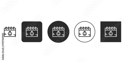 Calendar with engagement ring save the date, wedding concept vector line icon symbol in thin outline style editable stroke