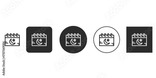 Calendar with crescent moon and star ramadan concept vector line icon symbol in thin outline style editable stroke