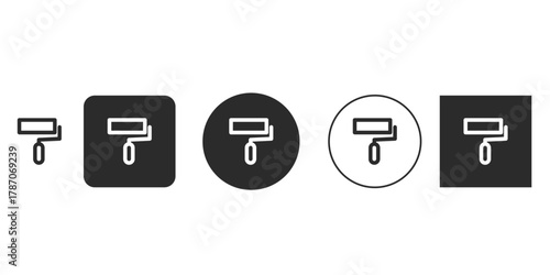 Illustration of a paint roller icon in various styles, symbolizes painting, renovation, and creative design with a modern, minimalist aesthetic