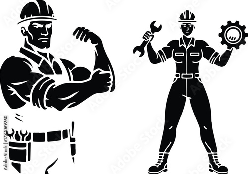 Man and Woman Labor black  vector design. 