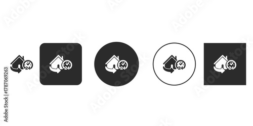 Illustration of a house with clock icon in various styles, symbolizes real estate, time management, and property maintenance with a modern look