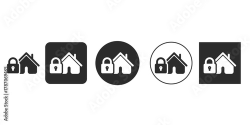 Home security icon set house with lock symbol real estate protection sign vector illustration for web design, mobile app, and print