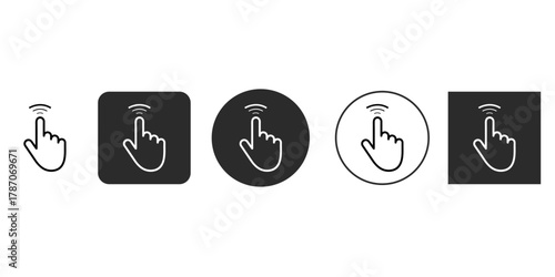Black line touch gesture icon click smartphone, mobile phone screen hand touch, touch pad sign
